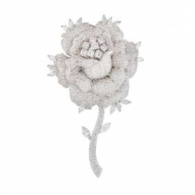 White Gold Diamond Rose Brooch